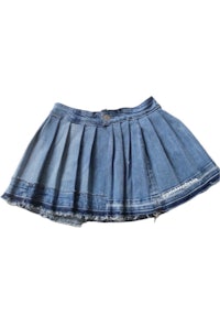 a blue denim skirt with pleas