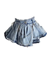a denim skirt with chains on it